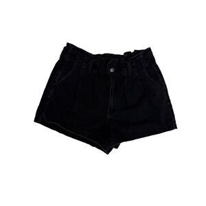 American Eagle Black Mom Shorts High Rise Paperbag Waist Pleated Denim Size 8